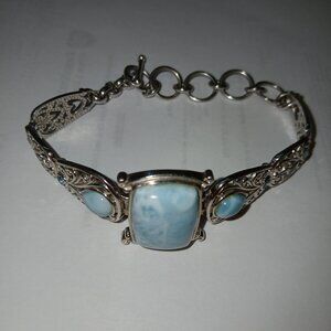 NEW Silver and Turquoise with Blue Accent Stones Toggle Bracelet